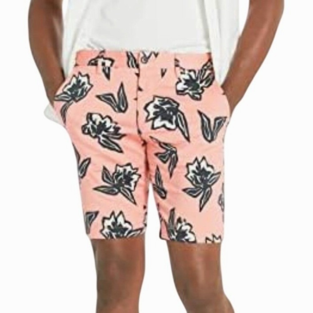 HUGO BOSS Floral Shorts Men 32 Salmon Schino Slim Stretch Cotton Chino Resort